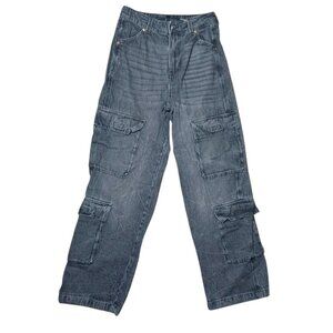 H&M Divided Womens Black Wide Leg Cargo Jeans Size 2 Streetwear Pants (26x29)